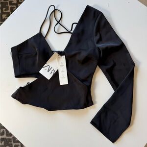 Zara Black Asymmetrical Top with Spaghetti Straps